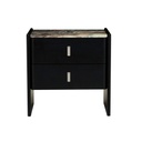 Pearce Marble 2 Drawer Tall Bedside - Matt Storm Marble - Black Oak
