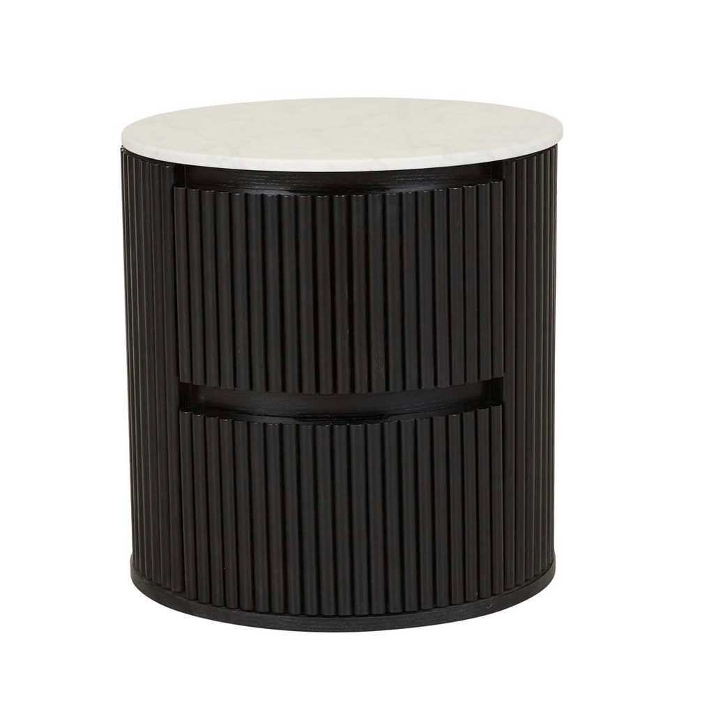 [BENJAMIN-RIPPLE-MARBLE-ROUND-BEDSIDE-MATT-WHITE-MARBLE-MATT-BLACK-SIDE-BEN-RIP-RD-MAR-MATT-BLACK] Benjamin Ripple Marble Round Bedside - Matt White Marble - Matt Black