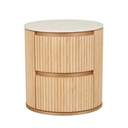 Benjamin Ripple Marble Round Bedside - Matt White Marble - Natural Ash
