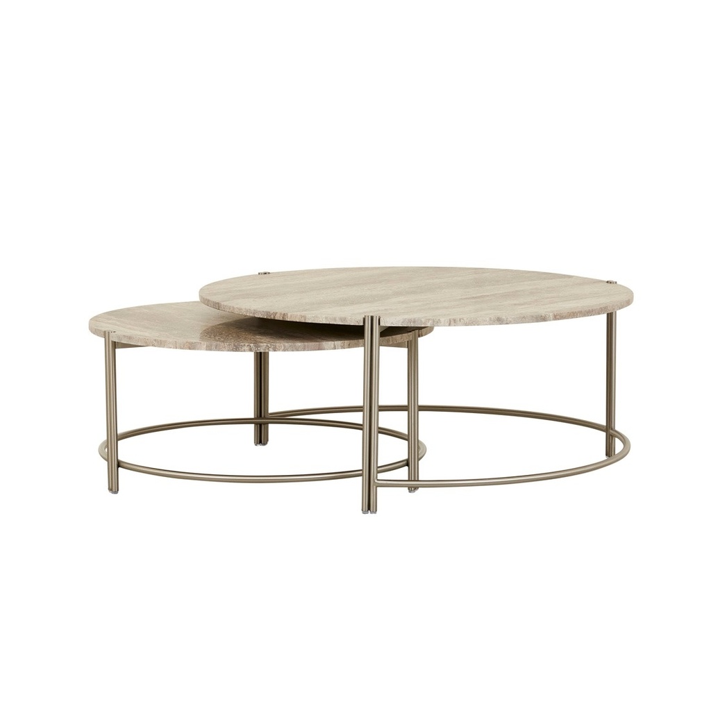 [ATLAS-TWIN-NEST-OF-2-COFFEE-TABLES-SATIN-GREY-TRAVERTINE-STAINLESS-STEEL-CTO-ATLAS-TWIN-NEST-SATIN-GREY-TRAVERTINE-STAINLESS-STEEL] Atlas Twin Nest of 2 Coffee Tables - Satin Grey Travertine - Stainless Steel