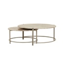 Atlas Twin Nest of 2 Coffee Tables - Satin Grey Travertine - Stainless Steel