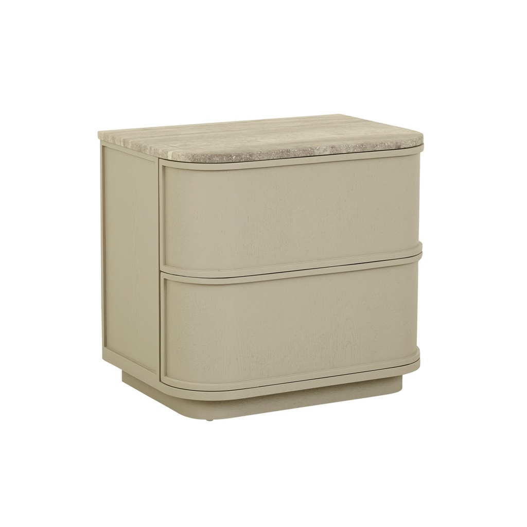 Miller Marble 2 Drawer Bedside - Porcini - Grey Travertine