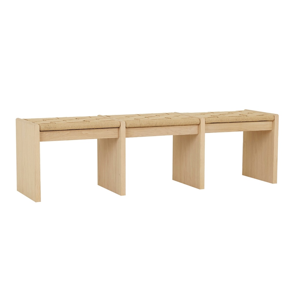 Zuri Slatted Bench Seat - Satin Oak - Natural Papercord