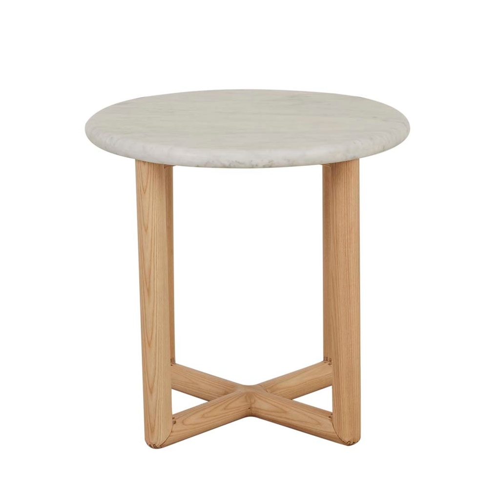 [CAMILLE-MARBLE-SIDE-TABLE-MATT-WHITE-MARBLE-NATURAL-ASH-LTO-CAMI-MAR-X-NATURAL-ASH] Camille Marble Side Table - Matt White Marble - Natural Ash