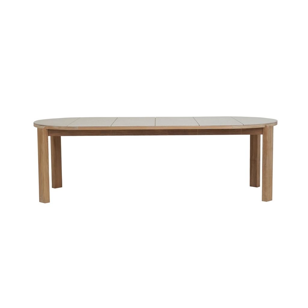 [CANNES-QUADRA-OVAL-DINING-TABLE-CREMA-NATURAL-TEAK-DT-CANNES-QUAD-OVAL-X-NATURAL-TEAK] Cannes Quadra Oval Dining Table - Crema - Natural Teak