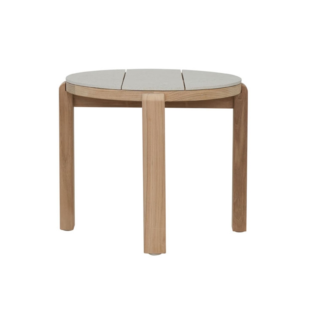 [CANNES-QUADRA-RND-SIDE-TABLE-CREMA-NATURAL-TEAK-LTO-CANNES-QUAD-RD-NATURAL-TEAK] Cannes Quadra Round Side Table - Crema - Natural Teak