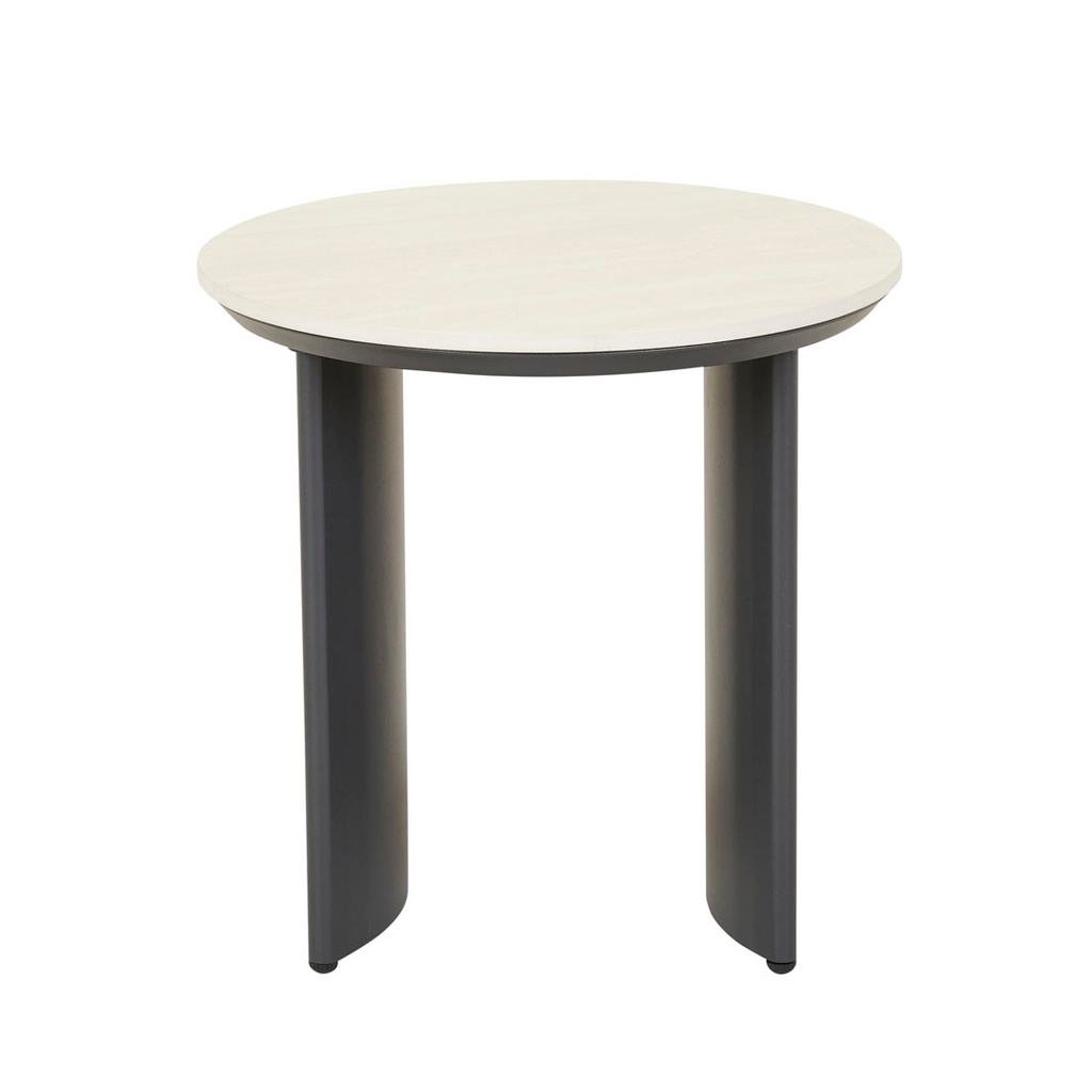 Caspian Side Table - Faux White Travertine - Iron Stone