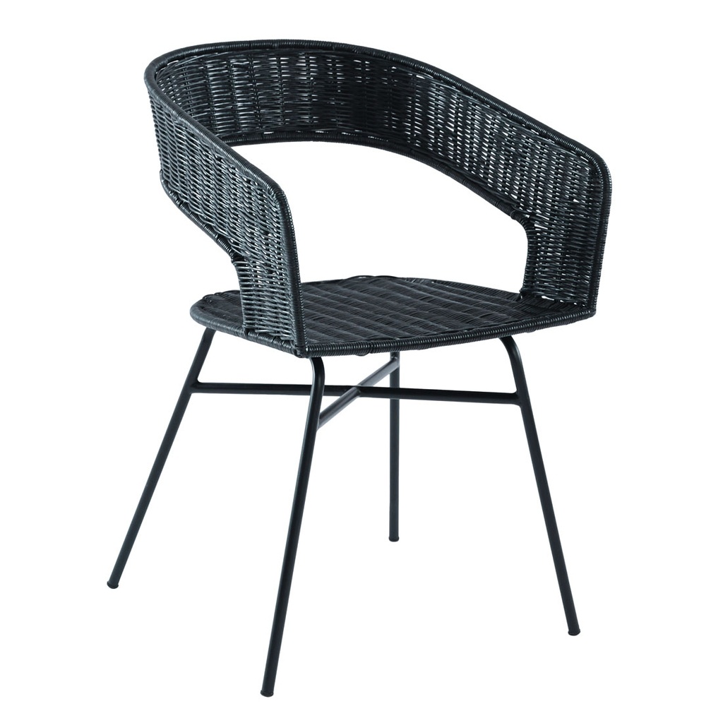 [CHARLOTTE-DINING-ARMCHAIR-BLACK-RATTAN-BLACK-METAL-CH-CHAR-ARM-BLACK-METAL] Charlotte Dining Armchair - Black Rattan - Black Metal